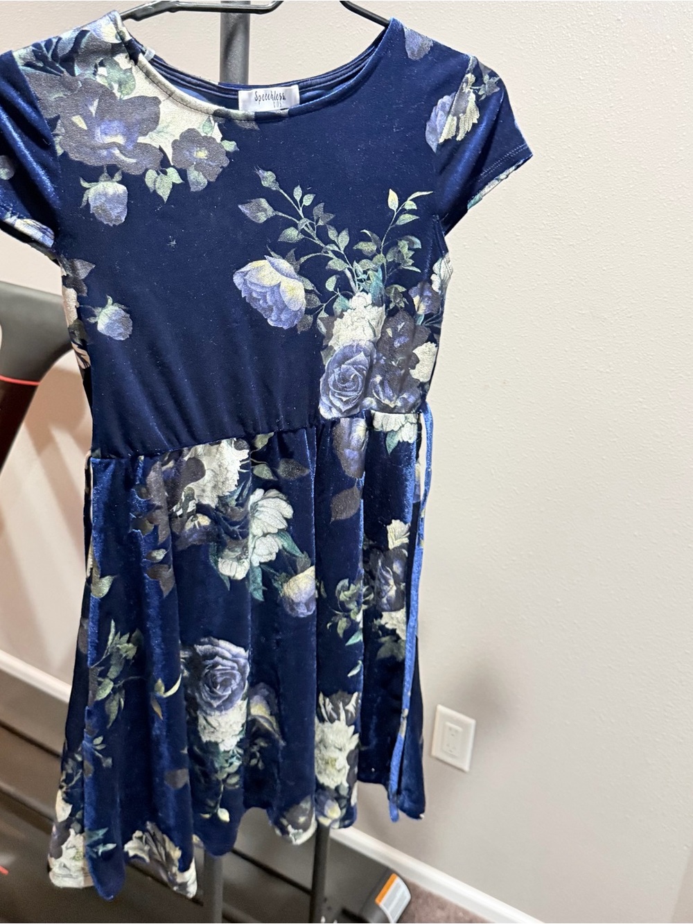Speechless Navy Velvet Floral Party Dress